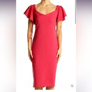 Eloquii Flutter Sleeve Bodycon Midi Dress Coral Pink Size 14 Curve